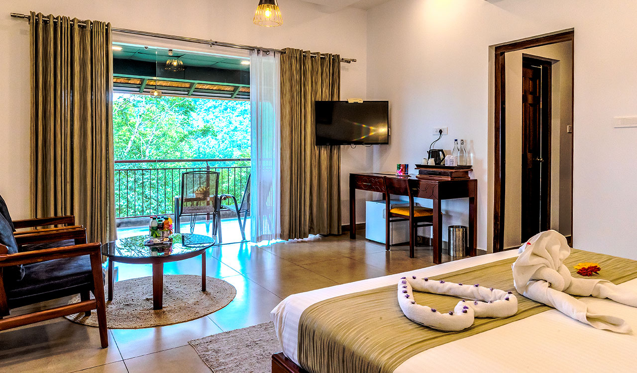 A well-appointed room opening to the greenery