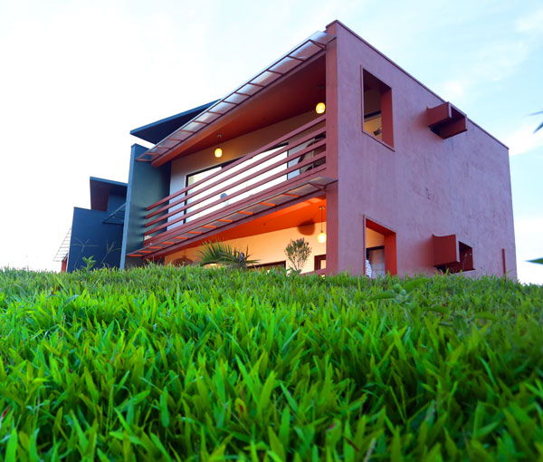 Contemporary Villa exterior at dusk